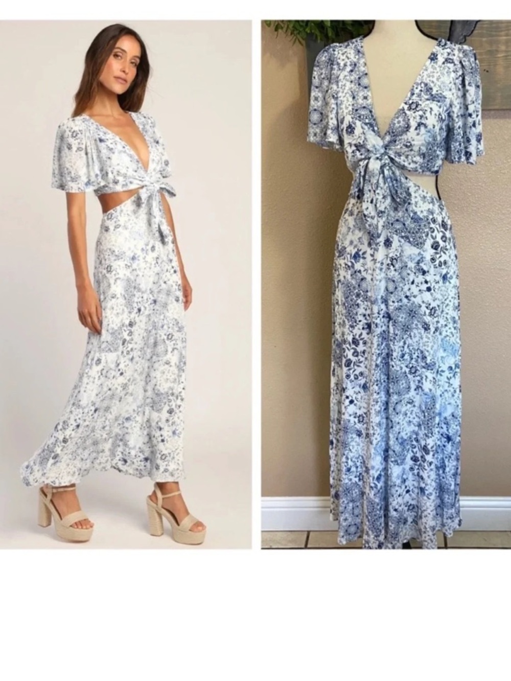 Lulus Stroll the Avenues White Floral Print Tie-Front Maxi Dress